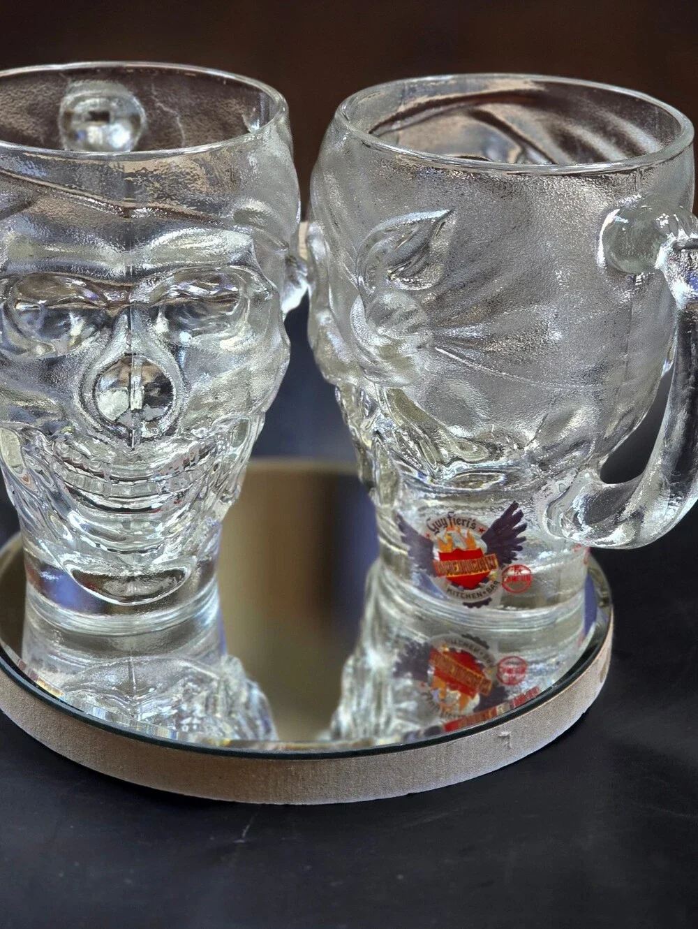 Guy Fieri American Kitchen Clear Glass Prirate Skull Beer Mugs Set Of 2